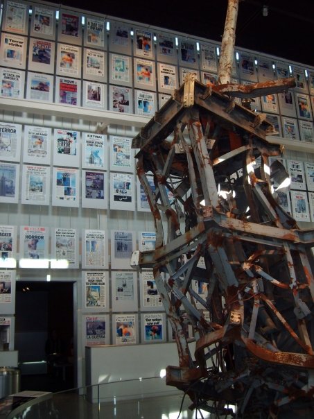At the Newseum in Washington, D.C. I was able to see the mangled steel from the top of one of the Twin Towers. In the background are the September 12, 2001 front pages of newspapers from around the world.